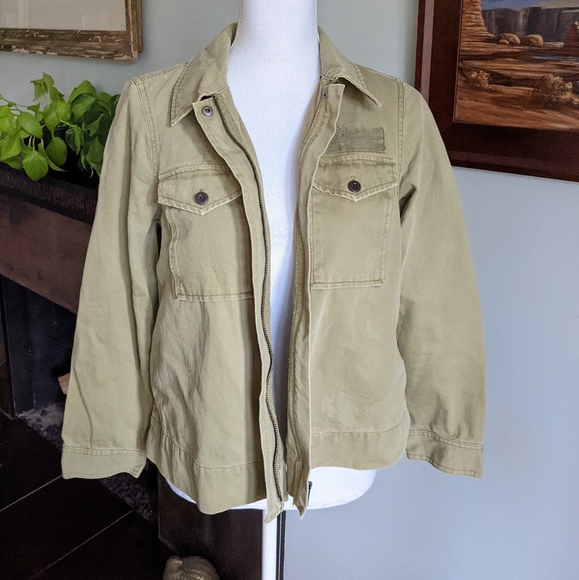 MADEWELL Military Trucker Jacket Loose Fit Zip Front Women's Small Green Yellow - Picture 3 of 6